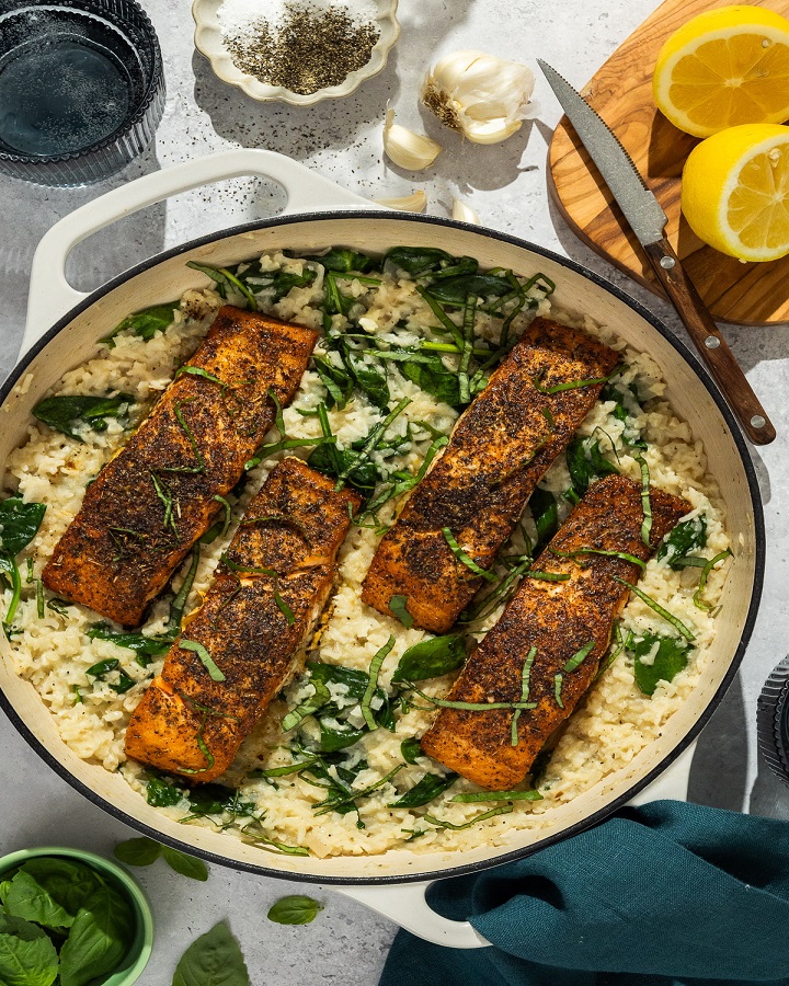 Delicious Keto Salmon Over Spinach Risotto